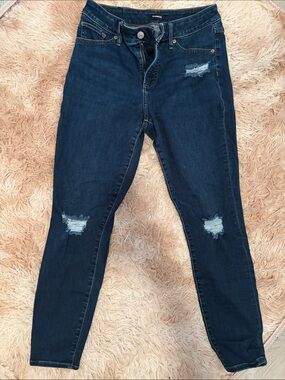 Express Curvy Skinny Women's Dark Blue Distressed Jeans